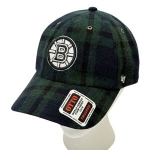 Boston Bruins 47 Brand Adjustable Hat Cap Wool Blend NHL Hockey Green Navy Plaid